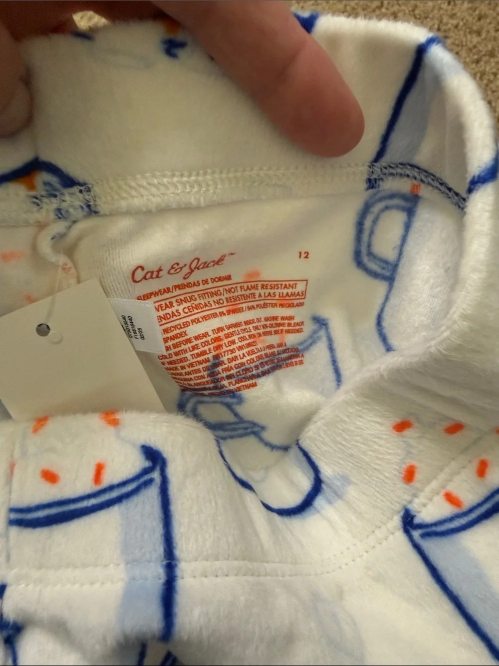 Cat & Jack White Pajama Set with Blue Mug Print and Orange Cocoa Accents